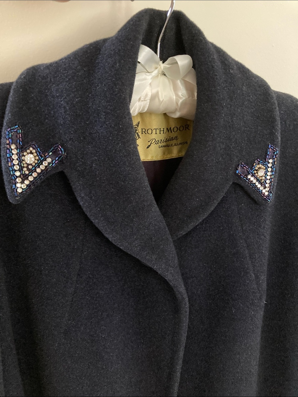 Vintage 1950s Rothmoor Parisian Coat with Jeweled Collar